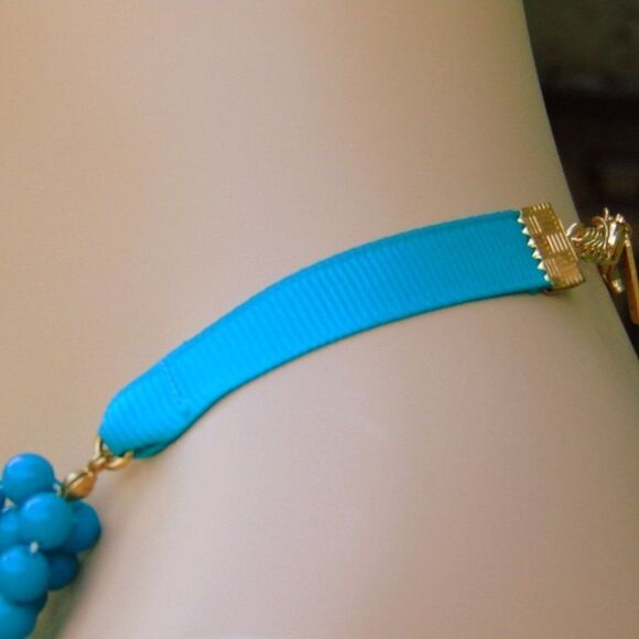 EUC Turquoise Colored Heavy Beaded 5 Strand Necklace - Picture 4 of 5